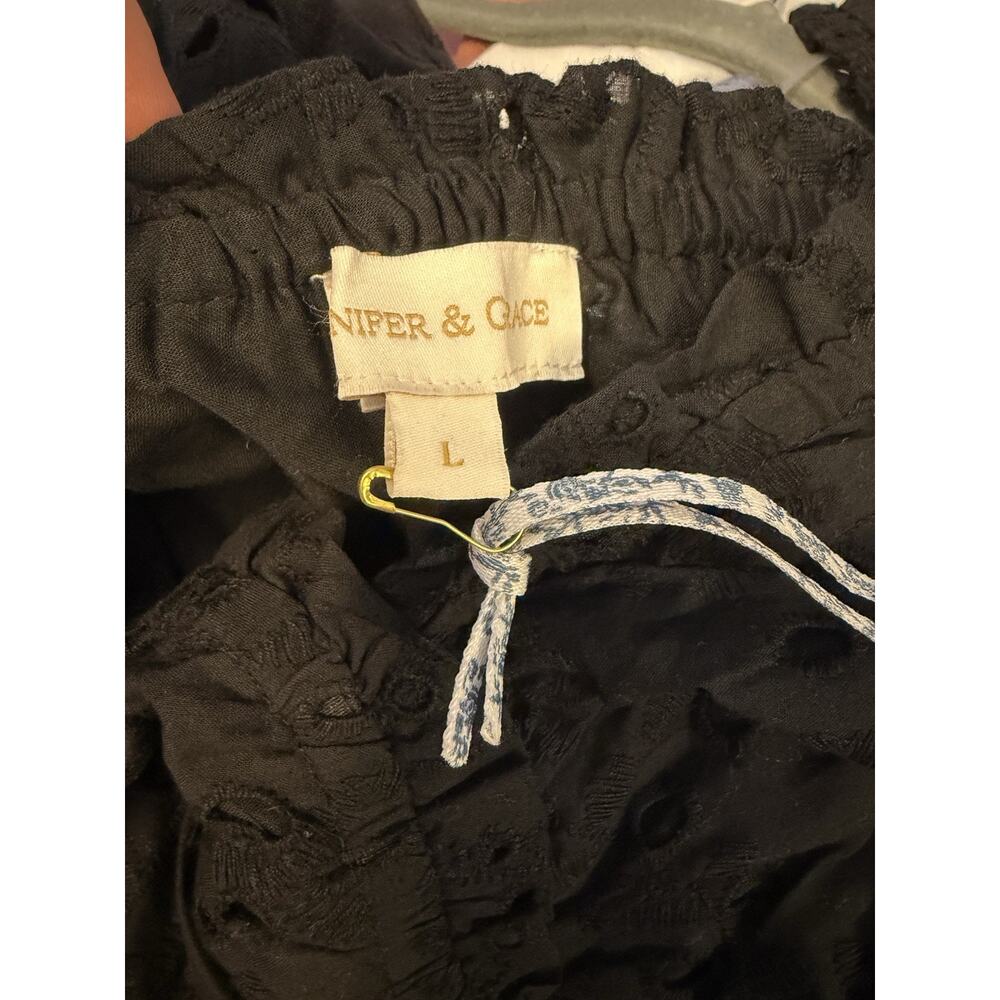 NWT Black Eyelet Puff Sleeve Crop Top Cottagecore Milkmaid Peasant Boho Top Sz L - Picture 6 of 8